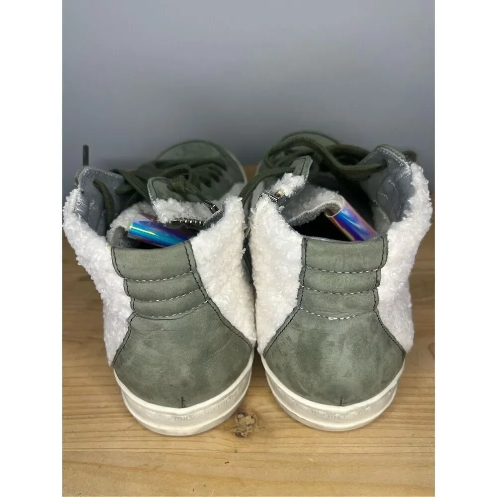P448 Womens Skate HighTop Sherpa Double Closure Sneaker Khaki/White Size 10.5-11